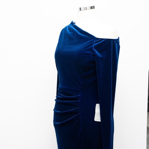 Betsy & Adam - One Shoulder Long Sleeve Velvet Gown - Picture 11 of 12